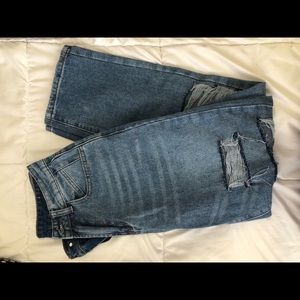 High waisted distressed mom jeans